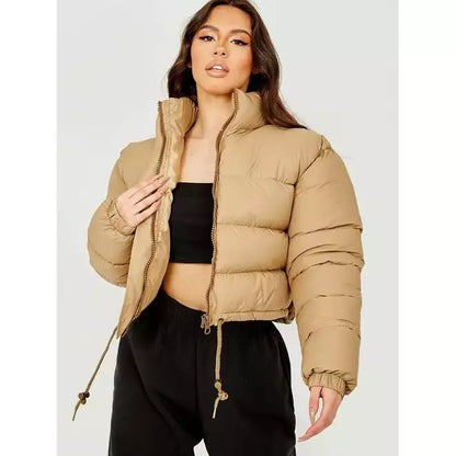 New Cropped Puffer Jacket-Stone