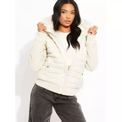 Puffer Bomber Jacket with Ribbed Sleeves