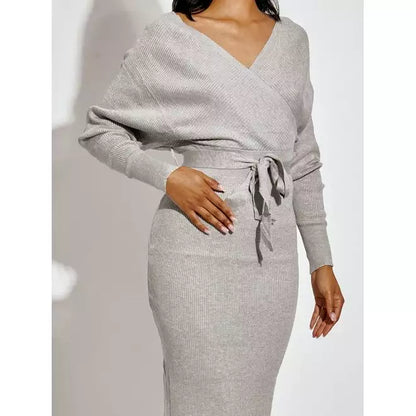 Wrap Front & Back Midi Dress With Belt