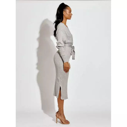 Wrap Front & Back Midi Dress With Belt