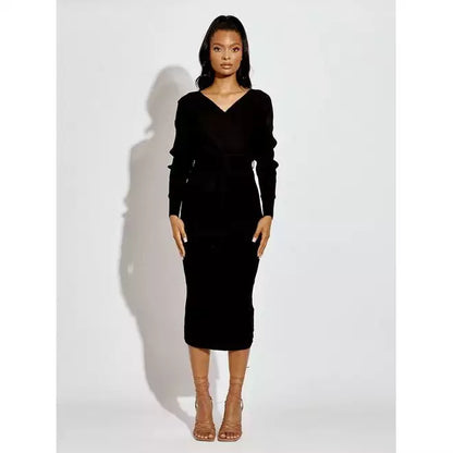 Wrap Front & Back Midi Dress With Belt