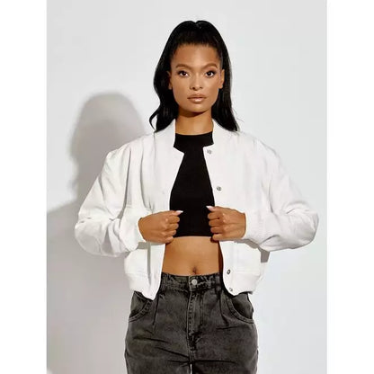 Satin Finish Cropped Bomber Jacket