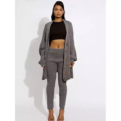 knit buttoned cardigan leggings co-ord