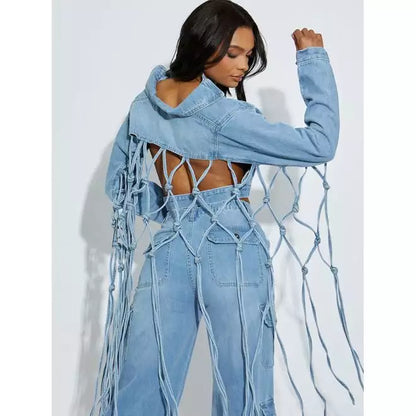 Tasselled Cropped Denim Jacket